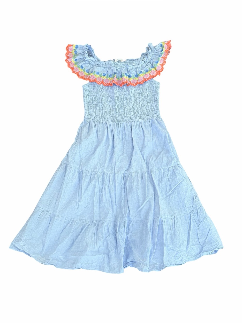 Mini Boden (9|10y) Blue Ruffle Embroidered Dress